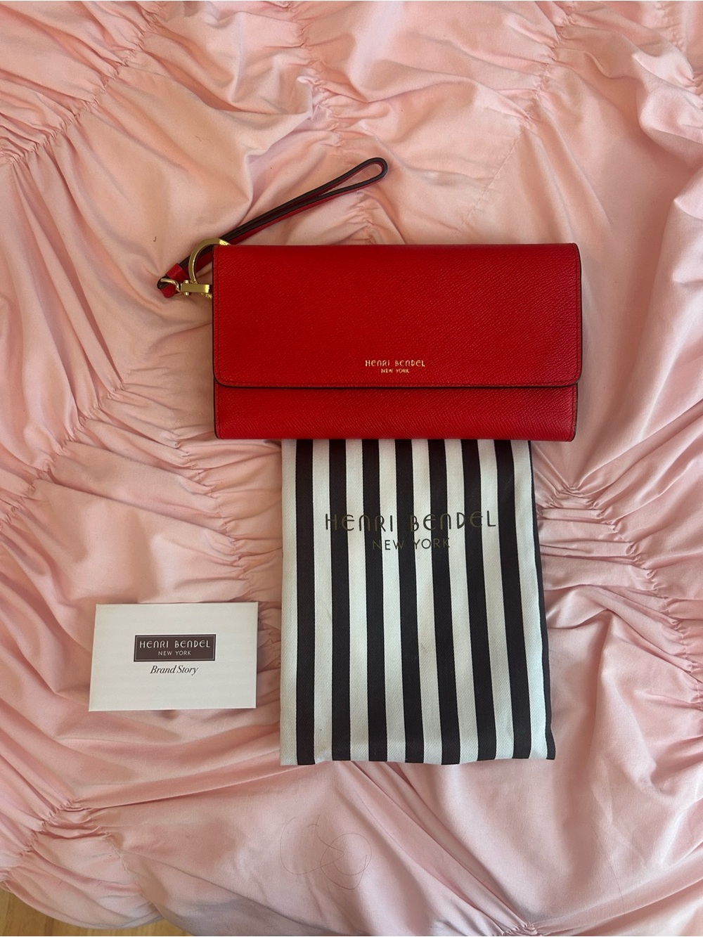 henri bendel Red Leather Wristlet Clutch
